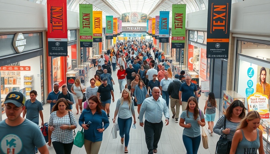 Bustling shopping mall for Texas tax-free weekend shoppers