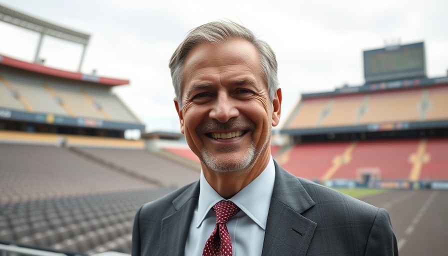 San Antonio business news features a man in a suit at a stadium.