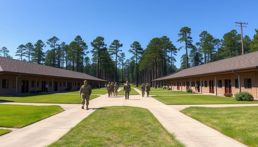 Military barracks at Fort Stewart with soldiers, highlighting gun violence concerns.
