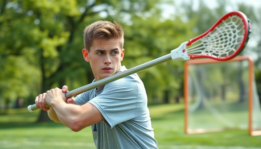 Sports highlights of a young athlete playing lacrosse in a park.