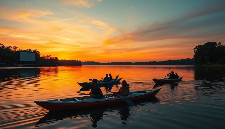 Sunset kayaking in Austin with an outdoor movie screen.