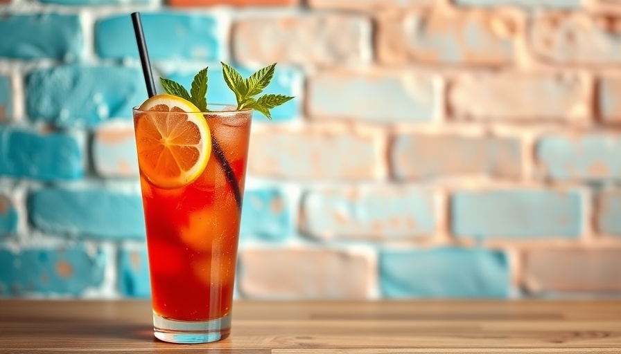 Refreshing cocktail in Austin bar, vibrant colors.