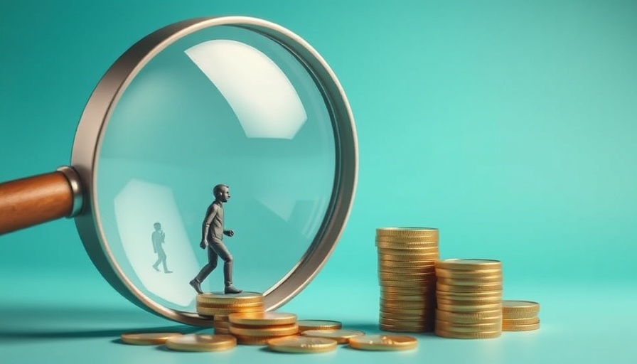 Oversized magnifying glass scrutinizing coins to depict executive pay in Houston.