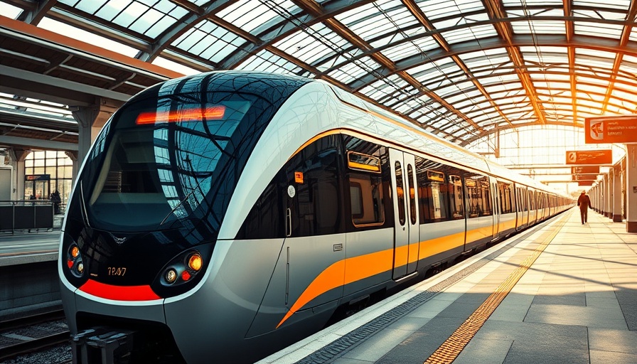 Sleek modern train at a station, part of Dallas bullet train project.