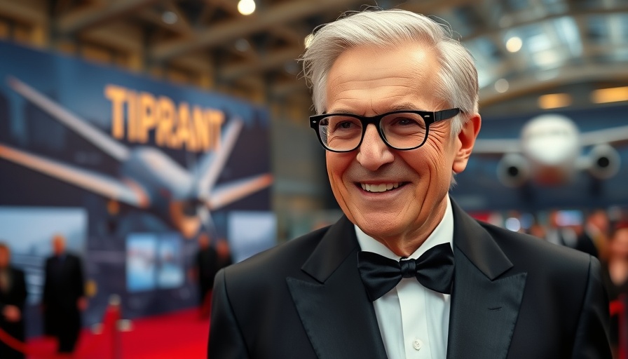 Elderly man at aviation event in formal wear.