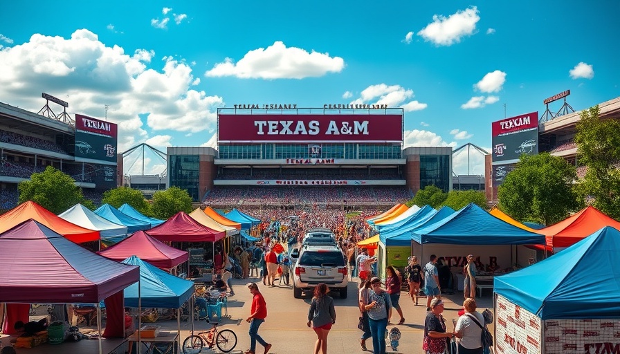 Memorial Hermann Texas A&M sponsorship scene outside football stadium.