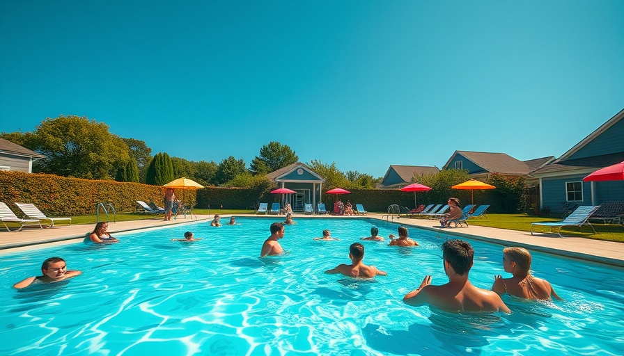 Swimming pool in one of Austin's safest suburbs on a sunny day.