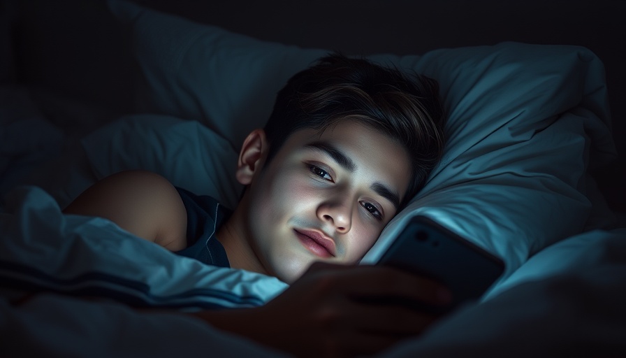 Person in bed using smartphone at night, depicting screen time impact.