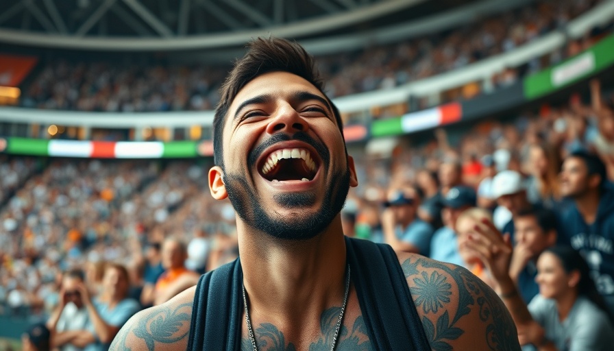 Jelly Roll's weight loss journey, man smiling at stadium event.