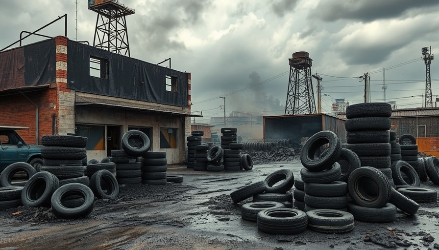 Fire destroys longtime family-owned tire shop, scattering damaged tires.