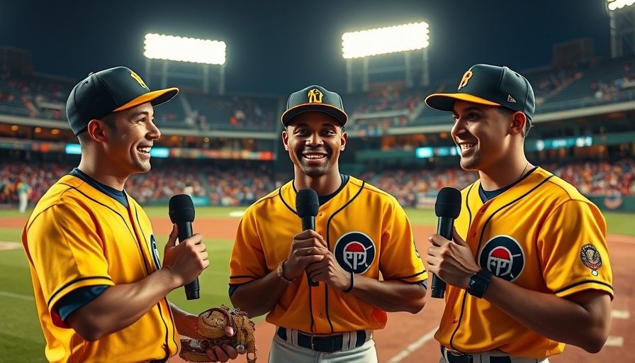 Baseball players in yellow uniforms being interviewed.