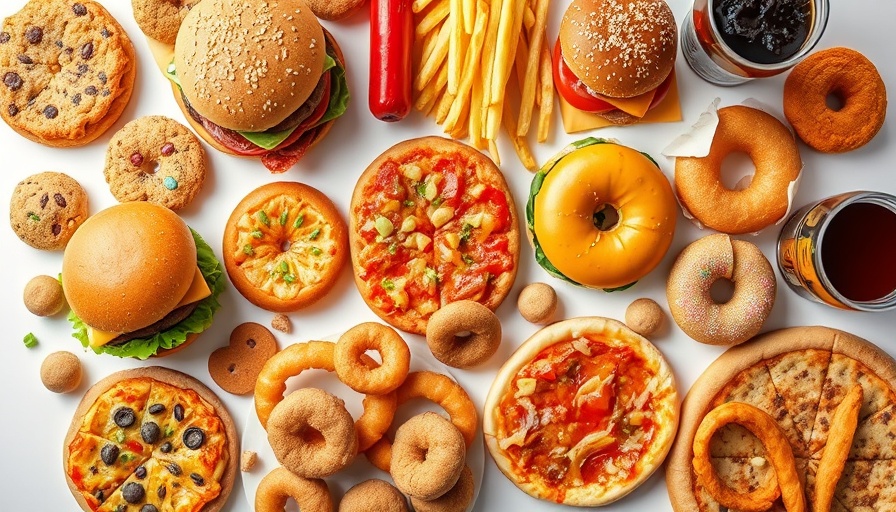 Colorful array of ultraprocessed foods highlights damage of ultraprocessed foods.