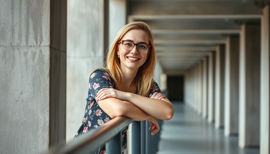 Smiling woman in modern hallway, diet for lipoedema context