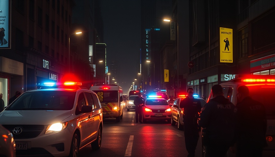 Night scene of Houston police cars, officers on site