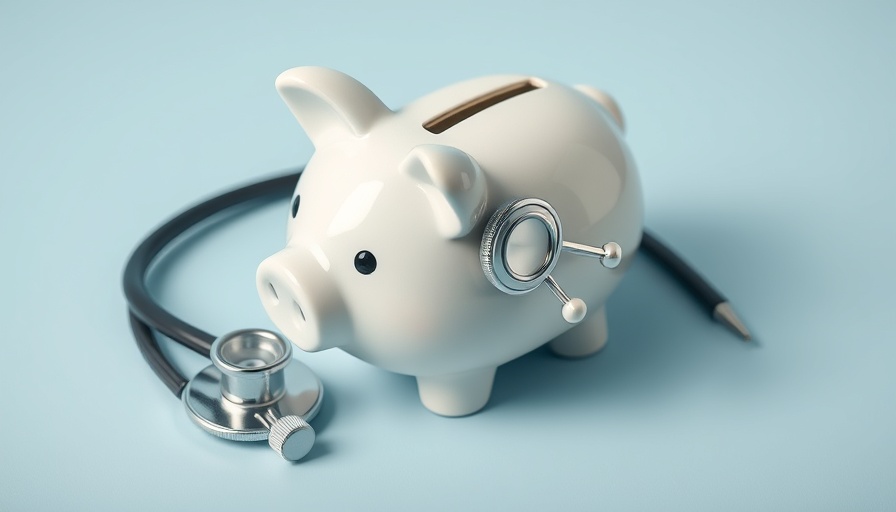 Depressed volumes for-profit healthcare: piggy bank, stethoscope on blue