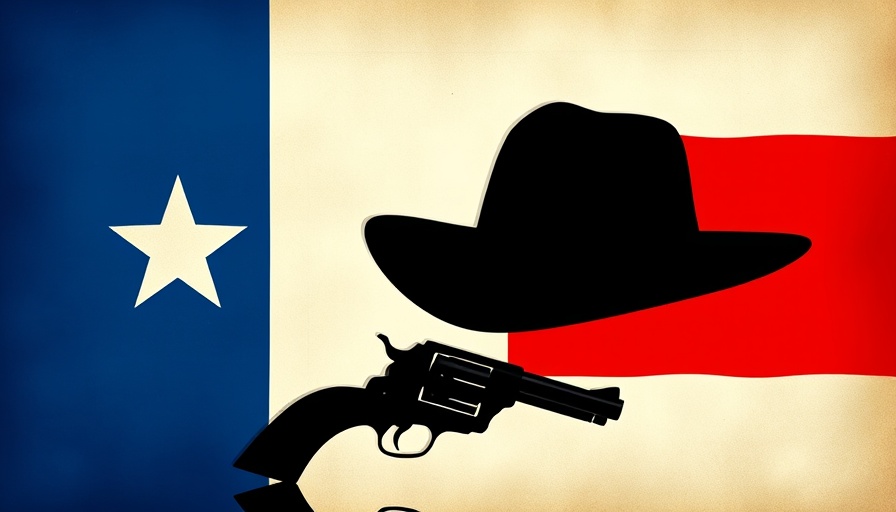 Symbolic illustration of Texas gun laws with cowboy hat and revolver.