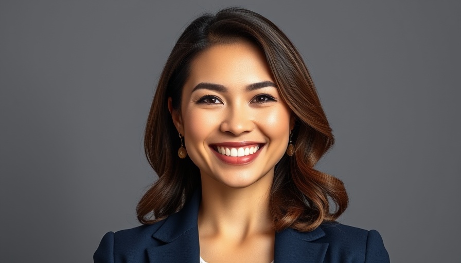 Dallas business news feature on professional woman in navy blazer.