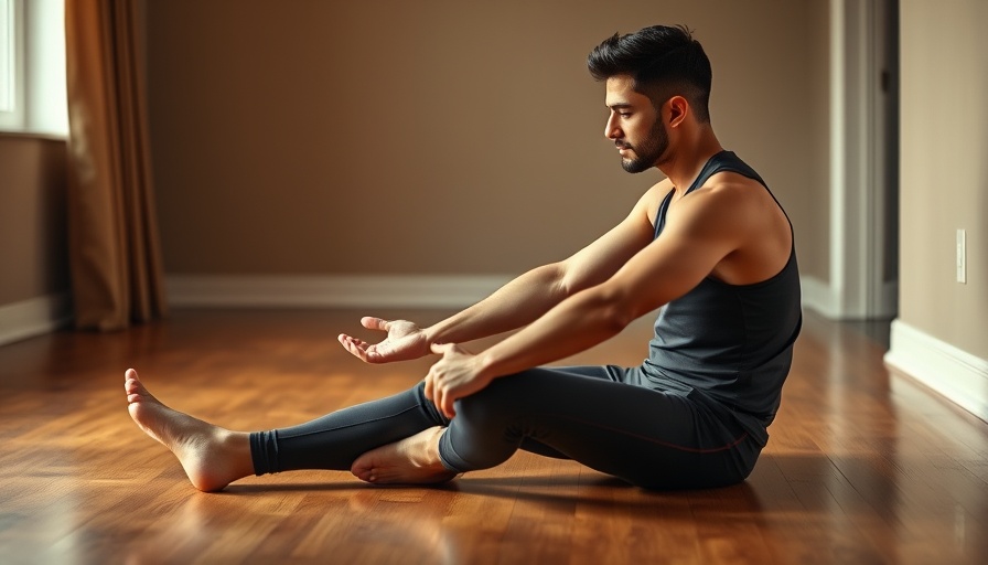 Man in athletic attire practicing yoga indoors.