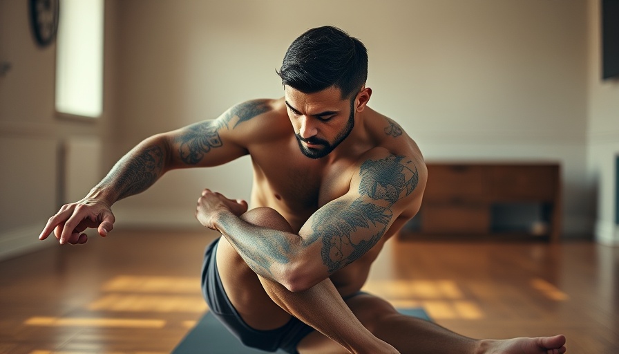 NFL news: Yoga practice with tattooed man in a serene setting.