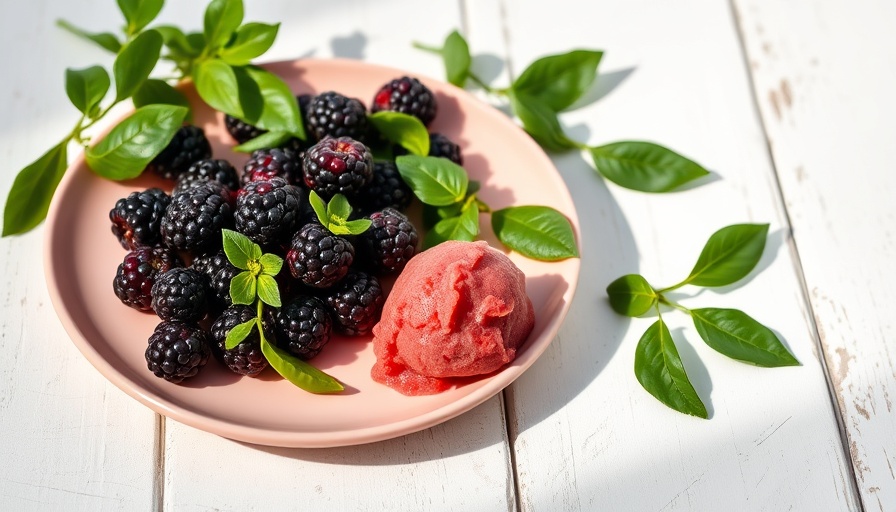 Spicy Serrano Blackberry Sorbet ingredients on table.