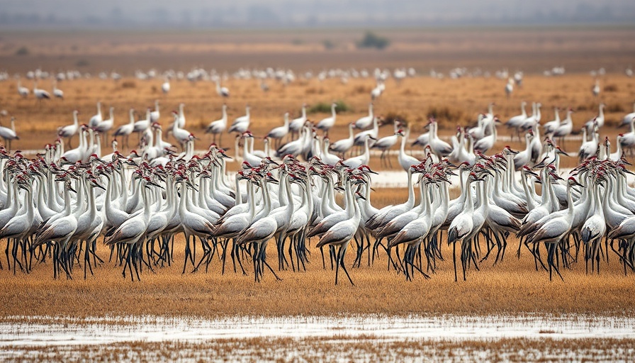 Flock of sandhill cranes in Texas wetland, showing wildlife conservation scene.