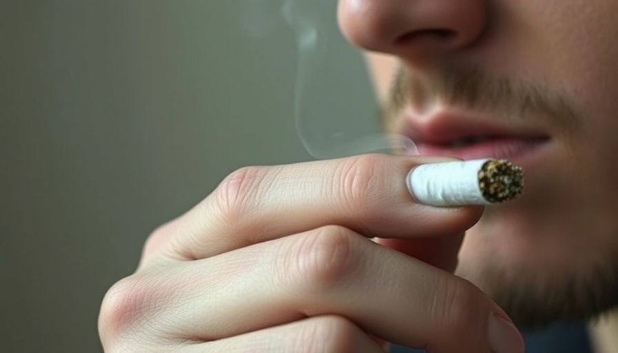 Close-up of cigarette butt held in hand, blurred background.