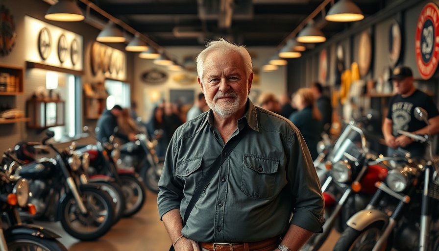 Person in motorcycle shop amidst vintage bikes.