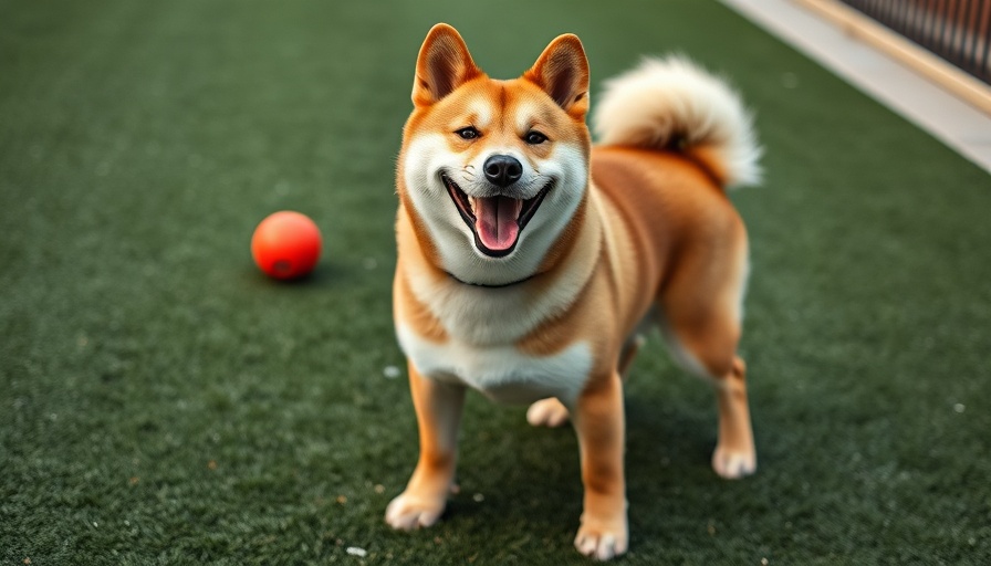 Senior Shiba Inu mix smiling at camera, Lane County adoption.