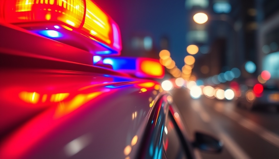 Police car with flashing lights in San Antonio at night