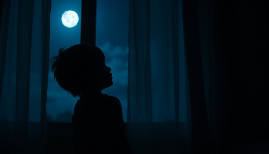 Silhouetted child gazing out window at night - Austin local news.