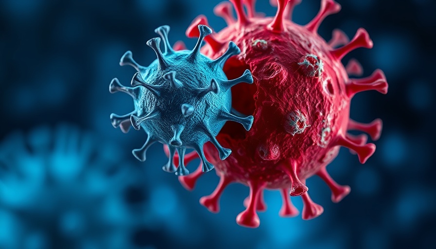 Illustration of virus attacking cancer cell, trojan horse bacteria cancer therapy.