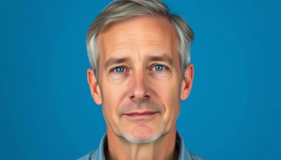 Man with neutral expression talking about skincare.