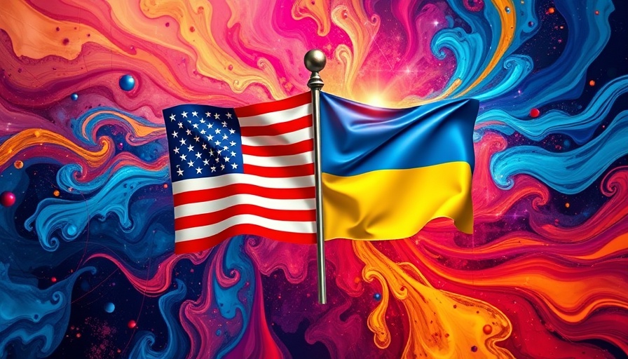 Abstract US-Ukraine relations with intertwined flags and symbolic elements