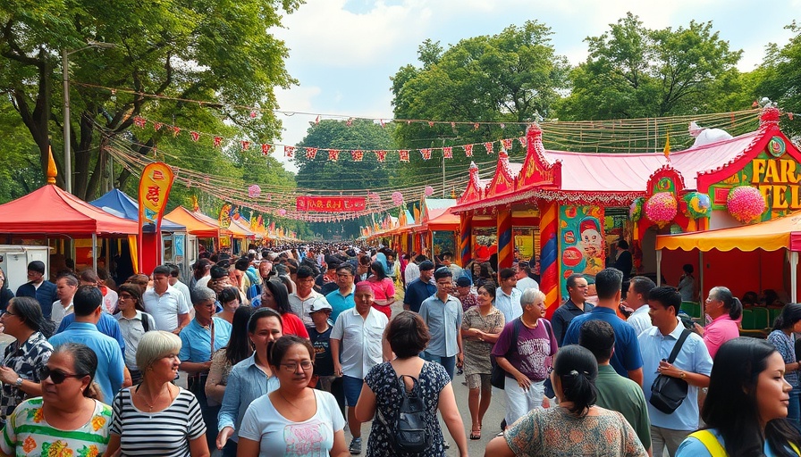 Lively outdoor festival with vibrant decorations in San Antonio park.