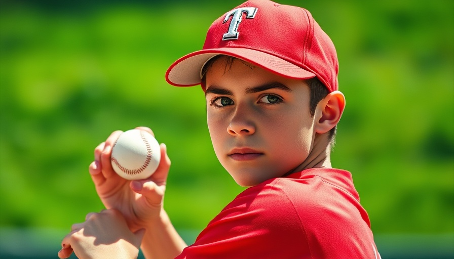 Focused young player at Little League World Series ready to pitch.