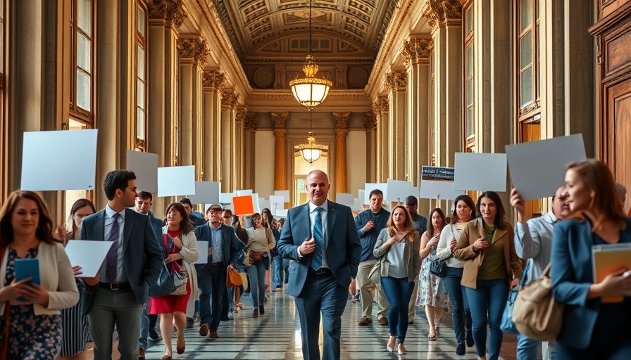Crowded hallway scene during Texas redistricting conflict.