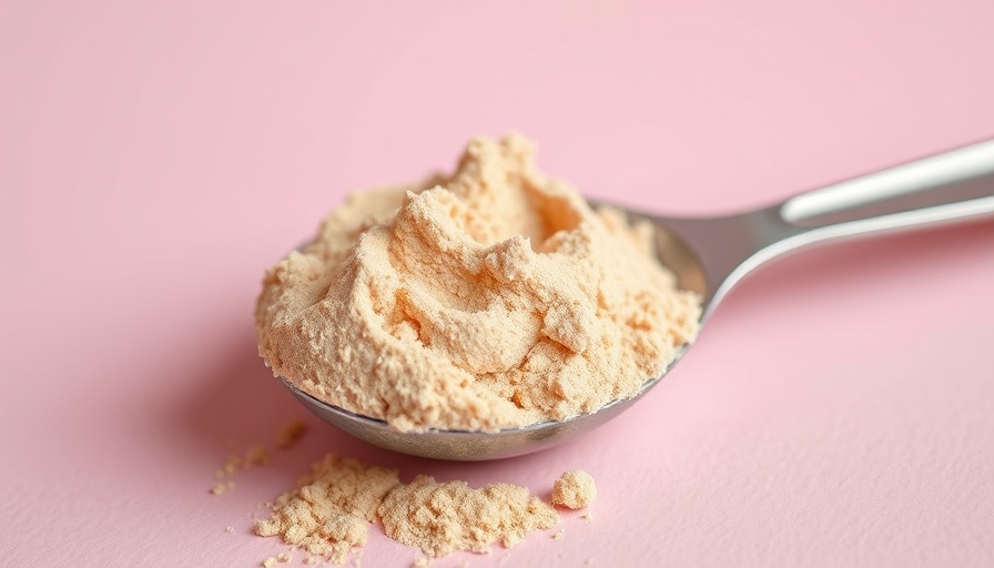 Scoop of protein powder on pink background, ideal for lifestyle.