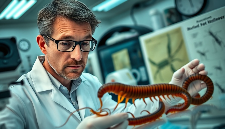 USDA scientist examining screwworms in lab for pest control.