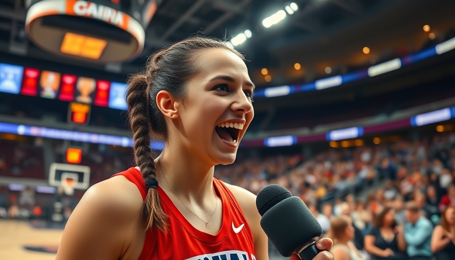 WNBA scores interview with enthusiastic player in stadium.