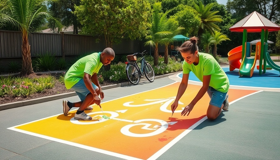 Austin bicycle traffic garden with colorful painted roads and playground.