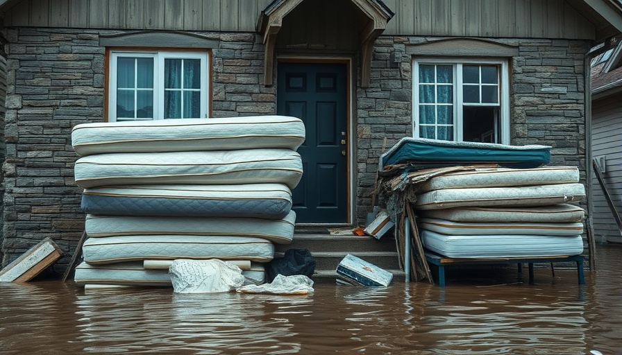Texas flood aftermath showing damaged home and debris.