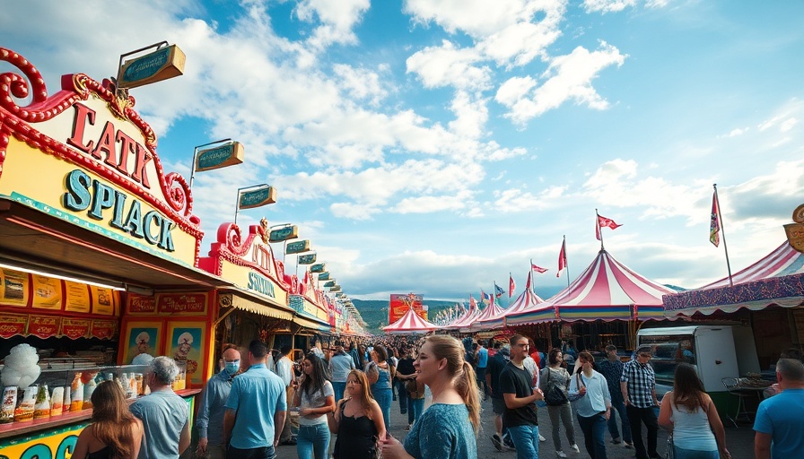 Crowd at New York State Fair enjoying food stands on a sunny day