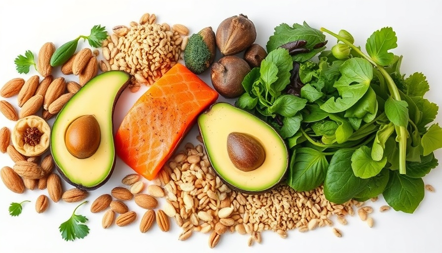 DASH diet benefits illustrated with healthy food variety.
