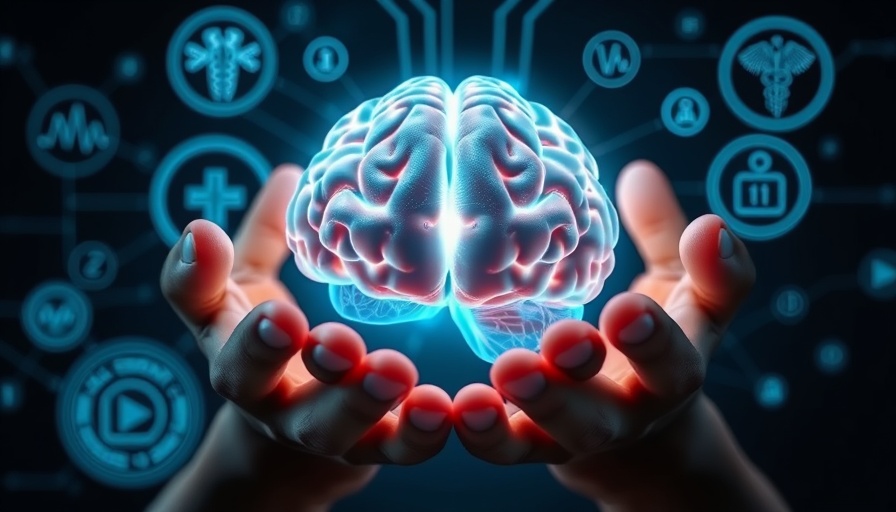 Digital holographic brain in hands highlighting queuosine for brain health.