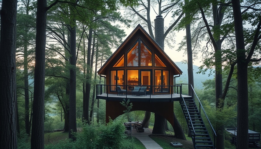 A-frame luxury treehouse nestled in lush greenery in Fredericksburg.