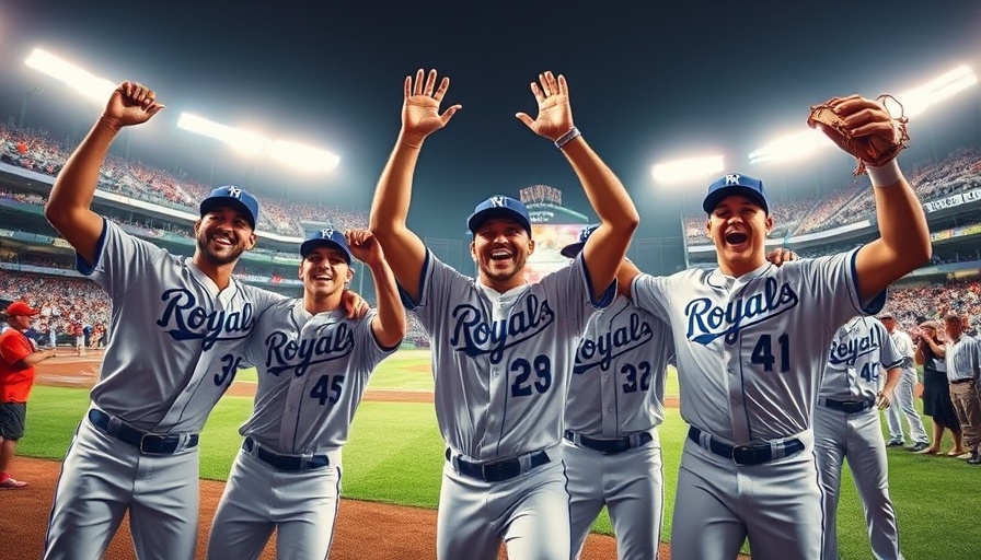 Royals celebrating victory against Rangers on the field.