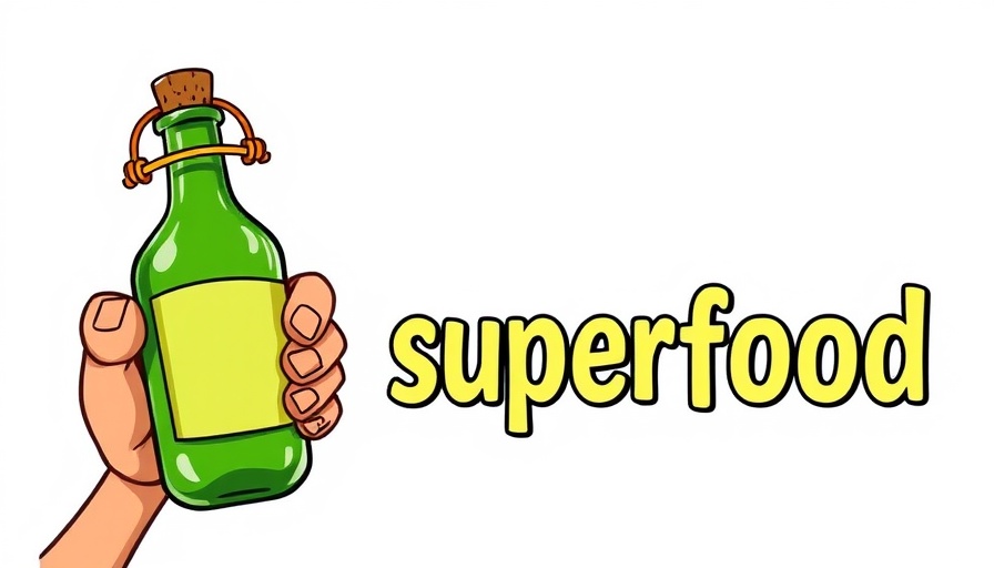 Anti-inflammatory superfood green bottle cartoon with person.