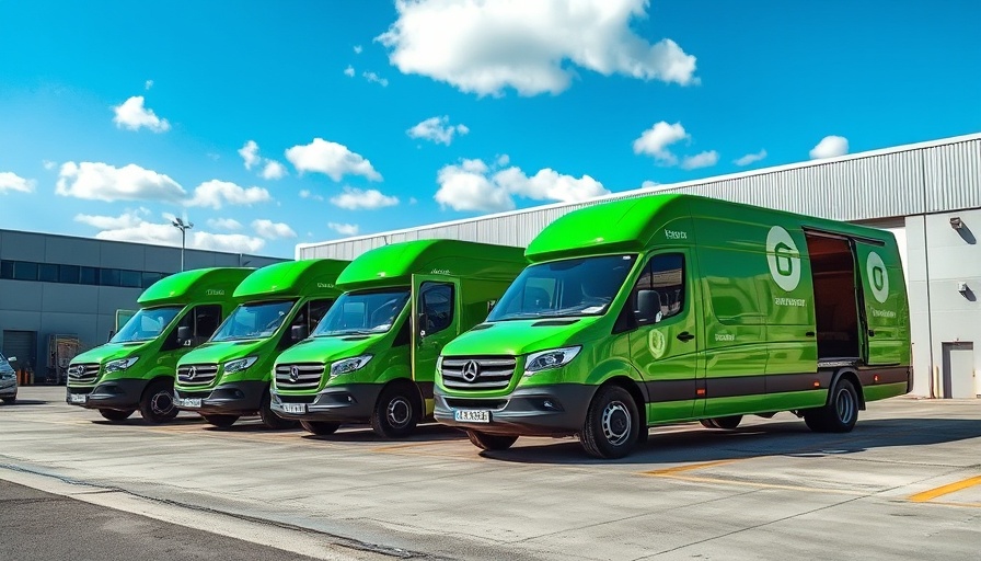 Green delivery vans at a loading dock in a Dallas tech startup.