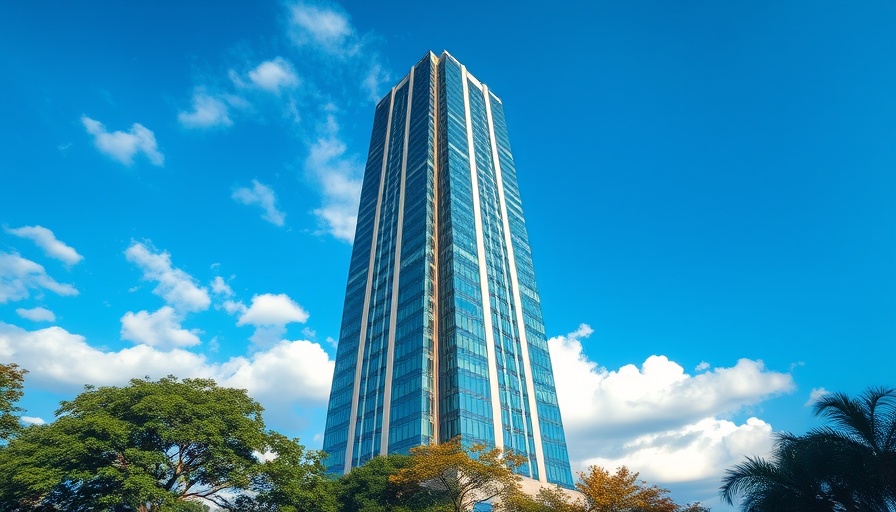 Houston business news skyscraper in blue sky