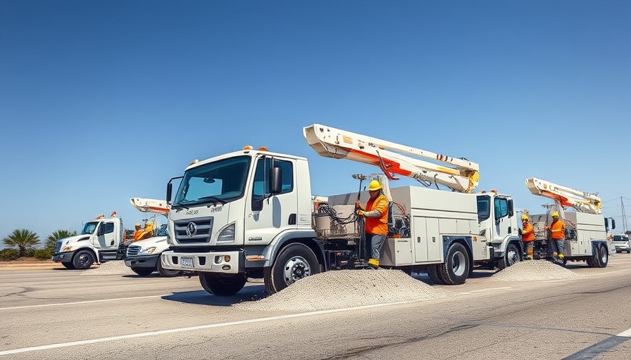 San Antonio infrastructure updates with utility trucks and workers.